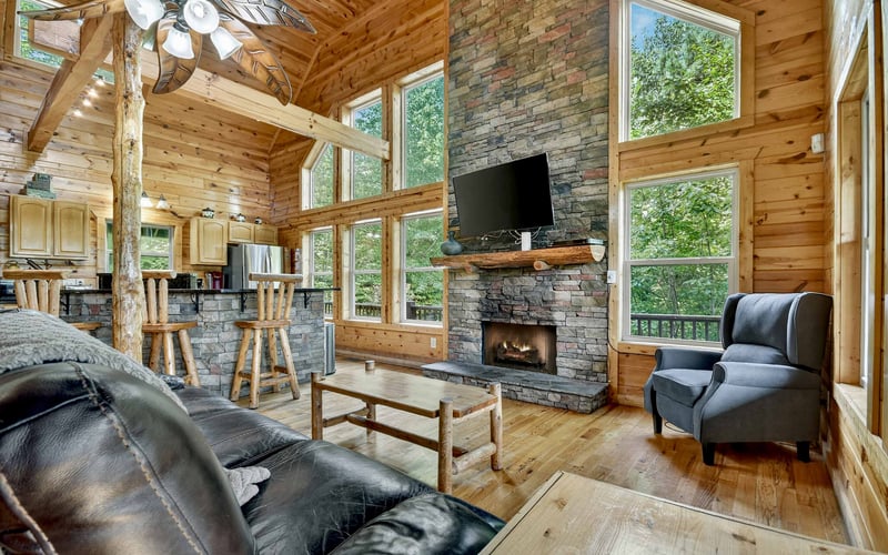 Cabin exterior in fall foliage